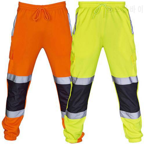 Fashion Men Road Work High Visibility Overalls Casual Pocket Work Casual Trouser Pants Autumn Reflective Trousers