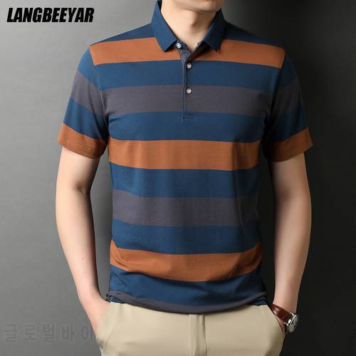 Top Quality New Summer Brand Designer Striped Turn Down Collar Men&39s Polo Shirt Short Sleeve Casual Tops Fashions Men Clothes