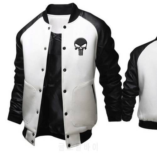 Skull Print Mens Baseball Jacket Autumn Cool Outwear Jacket Patchwork Stand Collar Casual Slim Fit Jackets and Coats for Men