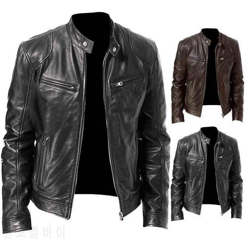 Fashion Men jacket Coat Autumn Winter Stand-up Collar Zipper Artificial Leather Motorcycle Windproof Jacket