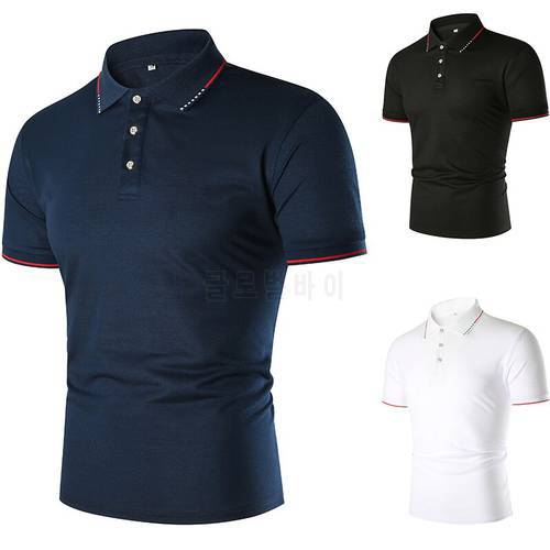 2021 New Summer European Size Men&39s Solid Color Collar Cuff Stripe Slim Business Casual Short Sleeve Men&39s POLO Shirt