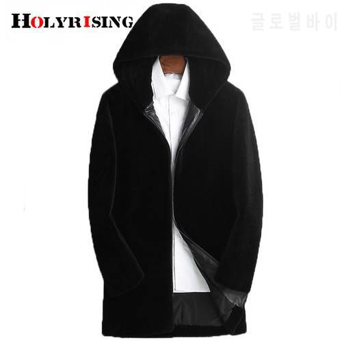 Holyrising Fur coat men&39s Genuine leather jacket coat hooded winter autumn real fur leather jacket mens warm fur leather coat