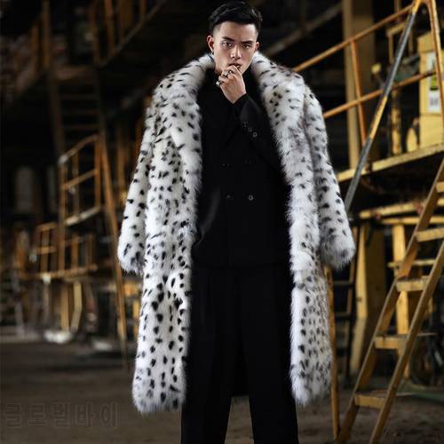 New leopard-print fur one-piece men&39s jacket long suit collar imitation fox fur coat to keep warm in winter