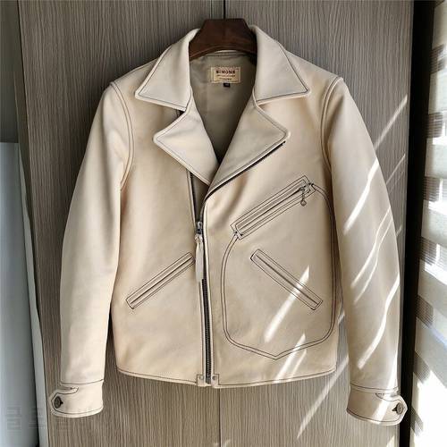 YRFree shipping.sunset Italy 1.3mm thick primary leather garment.high quality cowhide coat.tanned biker clothes