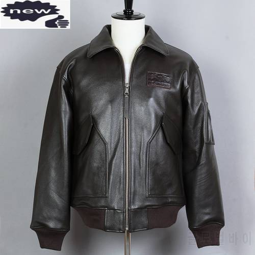 AVIREX FLY Genuine Leather Men Brown Cowhide Bomber A2 Air Force Flight Jacket Solid Motorcycle Winter Coat