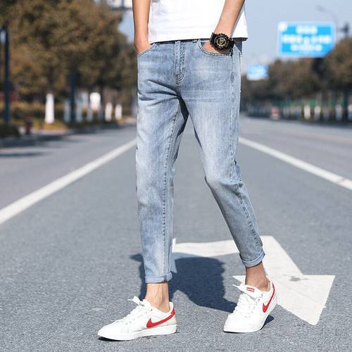 Wholesale Fashion street students Men&39s denim ripped jeans 2021 new trendy brand slim stretch jeans ankle length pants
