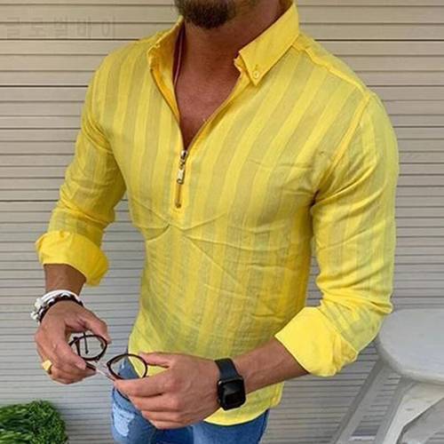 New Fashion Spring Summer Casual Men&39s Shirt Long Sleeve Striped Slim Fit Stand Collar Shirts