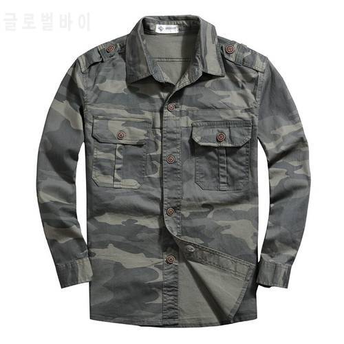 ABOORUN 2021 Military Men&39s Pure Cotton Shirts Camouflage Combat Long Sleeve Shirts for Male