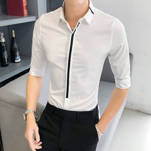 Plus Size Spring Summer Half Sleeve Shirts for Men Clothing 2021 Simple All Match Streetwear Slim Fit Casual Tuxedo Dress Blouse