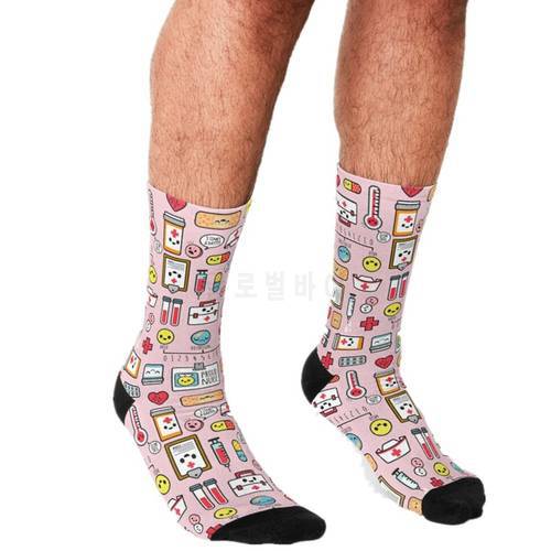 2021 Funny Socks Men harajuku Proud To Be a Nurse Pink Printed Happy hip hop Men Socks Novelty Skateboard Crew Casual socks