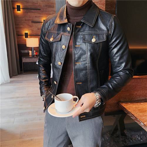 2021 Brand clothing Men&39s spring Casual leather jacket/Male slim fit Fashion High quality leather coats Man clothing S-3XL