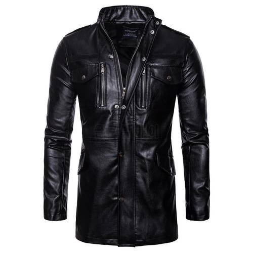 Men&39s Luxury Trench Leather Coat Mens Single breasted Business Casual Faux Leather Jacket Male Black Long PU Coat Big Size M-5XL