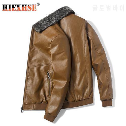 Fur Collar Leather Jacket Men Casual Brand Fashion Outerwear Motorcycle Zipper Pocket Men&39s Leathers Lapel Fur Coat Man Clothing