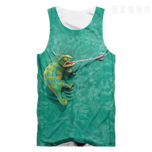 Green Chameleon Athletic Sport Tank Tops Summer Men&39s 3D Animal Print Sleeveless Vest Unisex Lovers Tanks Vest Customized S-6XL