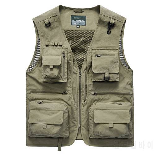Spring Men Tactical Vest Jackets Summer Casual Men&39s Photographer Waistcoat Mesh Work Sleeveless Jacket Tools Pockets Vest 5XL