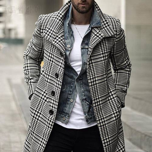 2022 Brand Clothing Male High Quality Double Breasted Plaid Woolen Cloth Coats/Male Slim Fit Casual Woolen Jackets Men&39s S-3XL