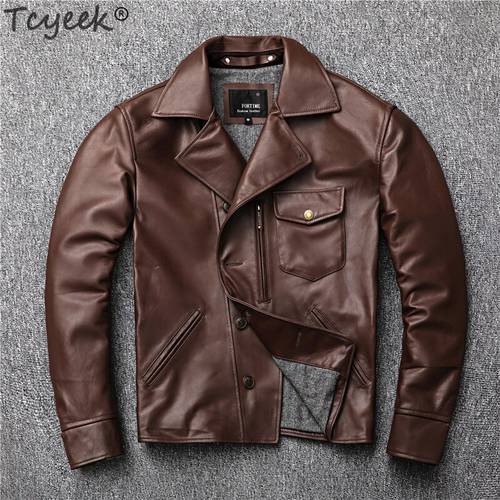 Tcyeek Winter Autumn 100% Genuine Leather Jacket Men Streetweaar Real Leather Coat Man Moto Biker Vintage Cow Leather Jackets LW