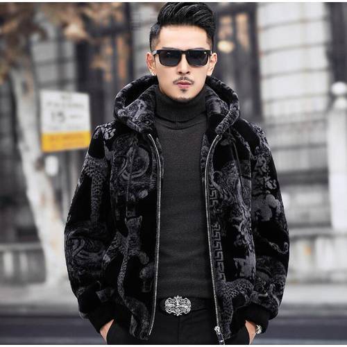 Winter warm jacket full size hooded faux fur top with zipper men&39s fur