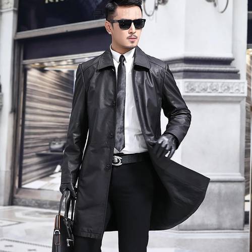 New Genuine Leather Coats Men&39s Cowskin Trench Dust Coat Lapels Jacket Male Business Casual Cowhide Coat Leather Trench 5XL