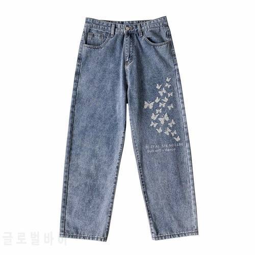 Men&39s Jeans Fashion Loose Reflective Butterfly Print Loose Straight Men Jeans Women&39s Jeans Brand Pants Unisix Summer Jeans