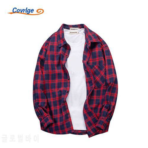 Covrlge Men&39s Shirts New Casual Cotton Comfortable Long Sleeve Breathable Daily Personality Lattice Button Clothing MCL310