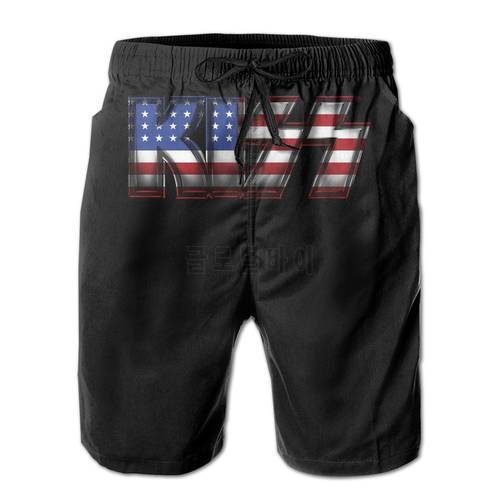Causal Breathable Quick Dry Sarcastic R333 running KISS Rock Music Band Metal USA Flag Male Shorts