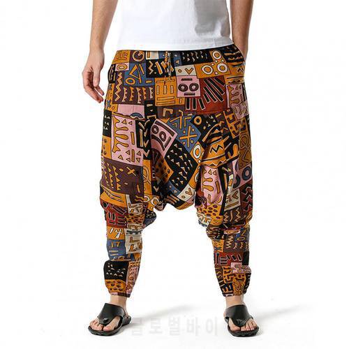Men Pants Casual Printed Mid Rise Crotch Drawstring Multi Pockets fashionable Loose Trousers Streetwear Pants Summer 2021