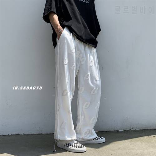 Summer Casual Wide Leg Pants For Men Lightweight Streetwear Letter Printed Straight Pants Fashion Sweatpants Trousers 2XL-M
