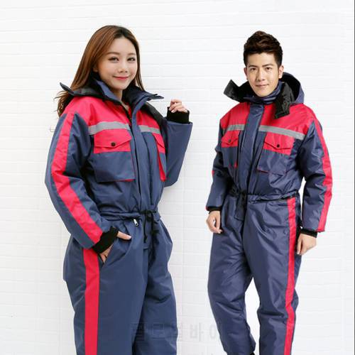 M-4xl Men And Women Winter Work Cotton Antifreeze Overalls Thickening Jumpsuit Labor Factory Siamese Protective Uniform Clothes