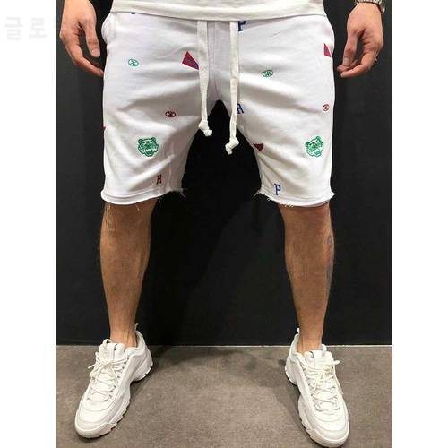 High Street Summer Tide Shorts Brand Embroidered Hip-Hop Beggar Cotton Men&39s Loose Five-Point Pants Sports Casual Jogging Shorts