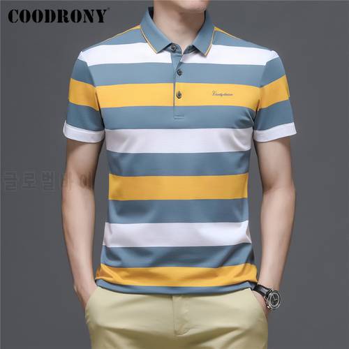 COODRONY Brand Business Casual Short Sleeve Polo-Shirt Men Spring Summer New Arrival Fashion Hit Color Striped Cotton Top C5159S