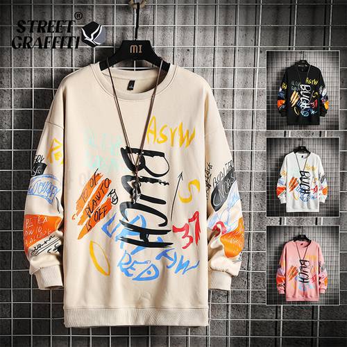 Men Casual Hoodie Sweatshirt Vintage Painted Style Hip Hop Creativity Autumn Streetwear 2021 Fashion Crewneck Cotton Men Hoodies