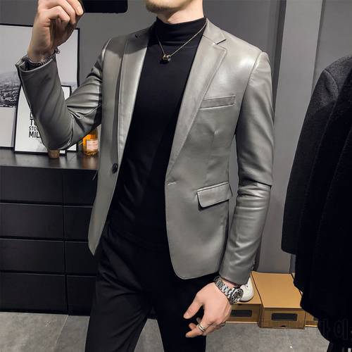 2022 Brand Clothing Fashion Male High Quality Slim Fit Casual Leather Jacket/Men&39s Retro Style Leather Suit/Blazers Cats S-4XL