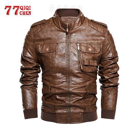 Motorcycle Leather Jacket Men Military Leahter jacket Coats Male 2021 Autumn Stand Collar Windbreaker Racing car chaqueta hombre