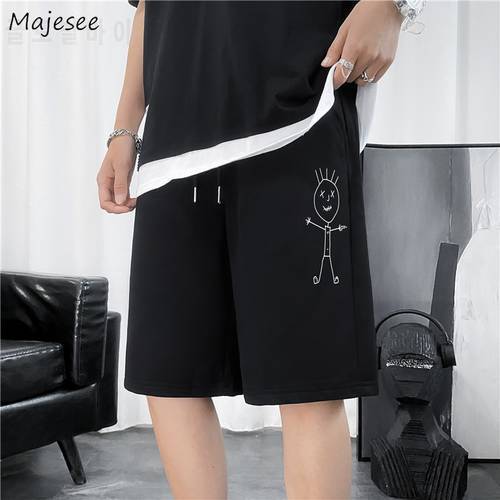 Shorts Man Casual Cartoon Loose Ins Straight Korean Style Sports Students Teens Trousers All-match Simple Chic Fashion Soft New