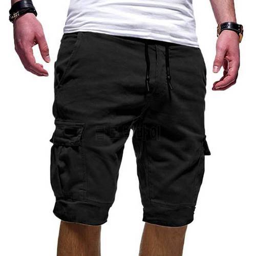 Men&39s Summer Casual Solid Color Cargo Shorts Multi-Pockets Drawstring Fifth Pants Sports Shorts Male Flap Pocket Jogger Pants