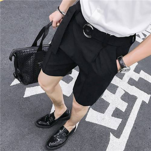 British Style Summer Slim Fit Solid Suit Shorts Men Clothing 2022 Fashion Side Split Business Casual Short Homme Knee Length 3XL