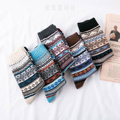 5 Pairs Brand Men&39s Wool Socks Winter Thicken Sheep&39s Wool Socks Warm Men Retro Style Colorful Fashion Man Socks High Quality
