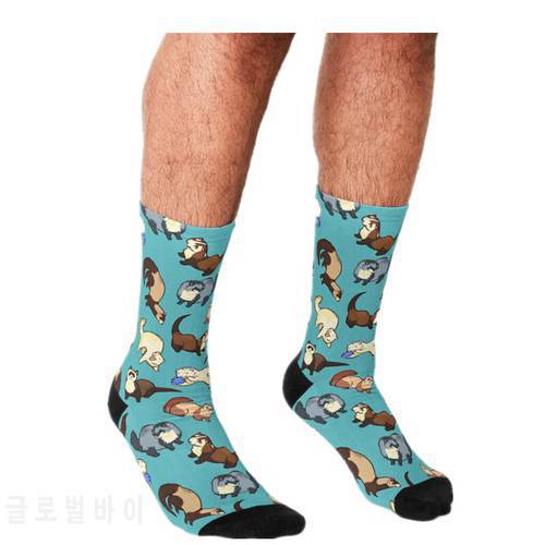 Funny Men&39s socks Gray and brown cat snakes in blue Printed hip hop Men Happy Socks cute boys street style Crazy Socks for men