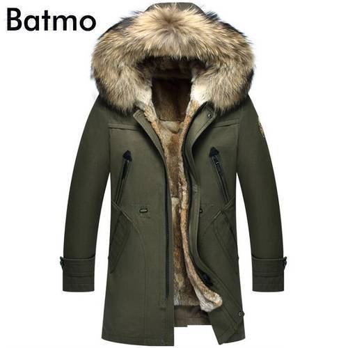 Batmo 2021 new arrival winter high quality warm rabbit fur liner hooded blue jacket men,raccoon fur collar winter warm coat men