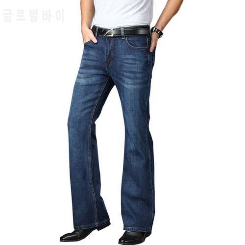 Mens Flared Jeans Boot Cut Leg Flared Male Designer Classic Denim Jeans High Waist Stretch Loose Flared Denim Dark Blue Jeans