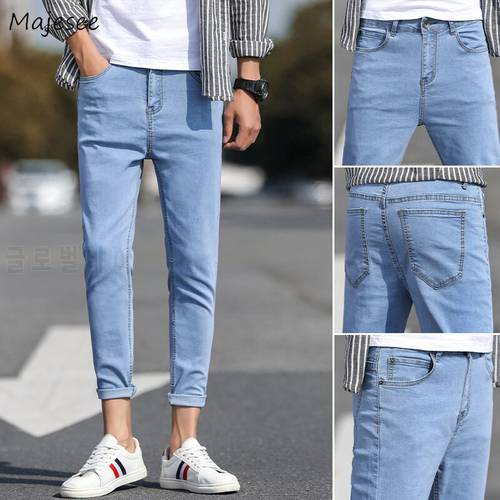 Men Ankle-length Pencil Jeans Simple Denim Trendy Cool Males Cowboy Trousers Slim Teenager All-match Korean Spring Street wear