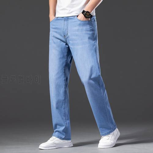 Men&39s Straight Cut Jeans Summer Loose Pants Light Blue Straight Leg Pants Fit Male Vintage Large Size 44 Business Denim Trousers