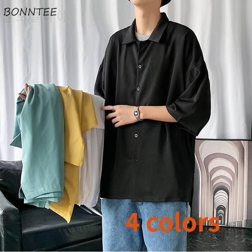 Simple Men Shirts Loose Solid Basic Colorful Young Students High Quality Half Sleeve Korean Style Trendy Daily Summer New Homme