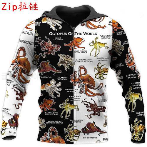 Funny Octopus Zip Jacket 3D All Over Printed Unisex Casual Hoodies Autumn Winter Hip-hop Sweatshirt
