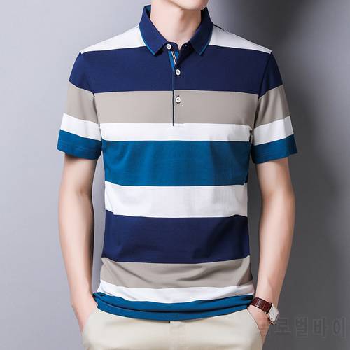New Summer Short Sleeve Polos Shirt Men Striped Tee Shirts Slim Fit Polo Homme Casual Camisa Polo Men Clothing T1010