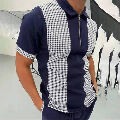 Brand New Men Polo Shirt Short Sleeve Geometry Contrast Color Clothing Summer Streetwear Casual Fashion Polo Men T Shirt Tops