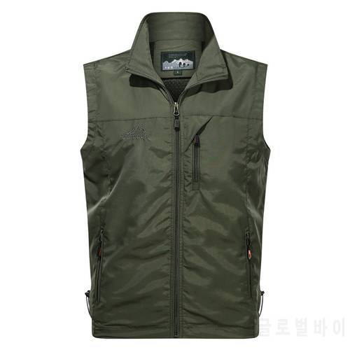 New Quick Drying Vest Men Sleeveless Jacket Military Multi Pocket Vest Solid Oversize Loose Tooling Vest Fashing Haking BF7882