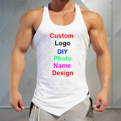 Customize Your Like Photo or Logo Your OWN Design Cotton Y Back Gym Tank Top Men Bodybuilding Clothing Fitness Sleeveless Tshirt