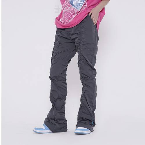 Harajuku Ruched Elastic Waist Casual Trousers Men and Women Pleated Ankle Drawstring Cargo Pants High Street Baggy Track Pants